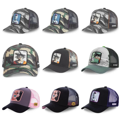 Cappellino da viaggio estivo Dragon Ball Buu Goku per uomo, con visiera, ricamo, stile hip-hop, visiera parasole, regolabile, in rete, tipo "trucker"