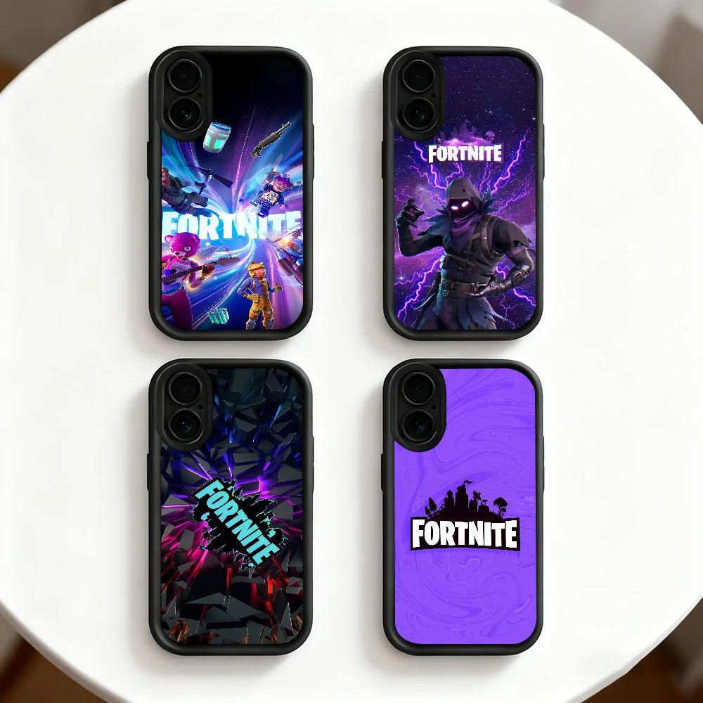 Capa para telemóvel Game F-Fortnite Survival para iPhone 11 12 13 14 15 16 17 Max Pro Plus Air Mini, capa macia preta com proteção da lente