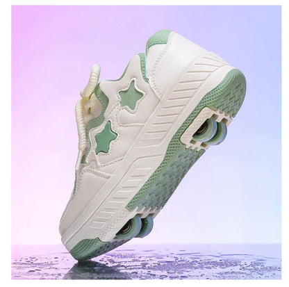 Chaussures de roller pour enfants - Roues rechargeables, couleurs tendance, finition brillante, pour les anniversaires, pour garçons et filles, chaussures décontractées deux-en-un