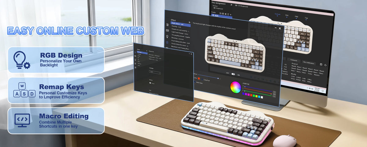 YUNZII C75 Wireless Mechanical Keyboard, 75% Creamy Hot Swap Custom RGB Keyboard, Gasket Cute Cake Design, for Win/Mac/Gaming