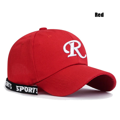 R letter Ribbon Embroidery Cotton Adjustable Hard Top Baseball Cap Sun Hat Trucker Hats Hip Hop Caps