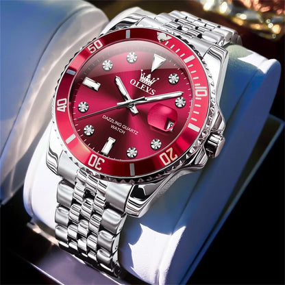 Montre pour homme OLEVS – Montre de luxe, style professionnel, étanche, avec affichage de la date, aiguilles luminescentes, boîtier en acier inoxydable et cadran bleu – Montre à quartz