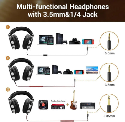 OneOdio Pro-10 Studio Monitoring Headphones Wired HiFi Over-Ear Headphones with 50mm Drivers, Deep Bass, Professional Audio & Built-in Microphone