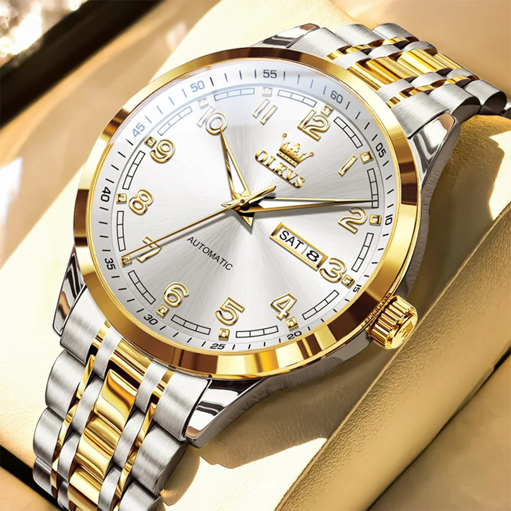 OLEVS Original Men's Fully Automatic Mechanical Watch Stainless Steel Calendar Week Men's Luminous Waterproof Business Watch