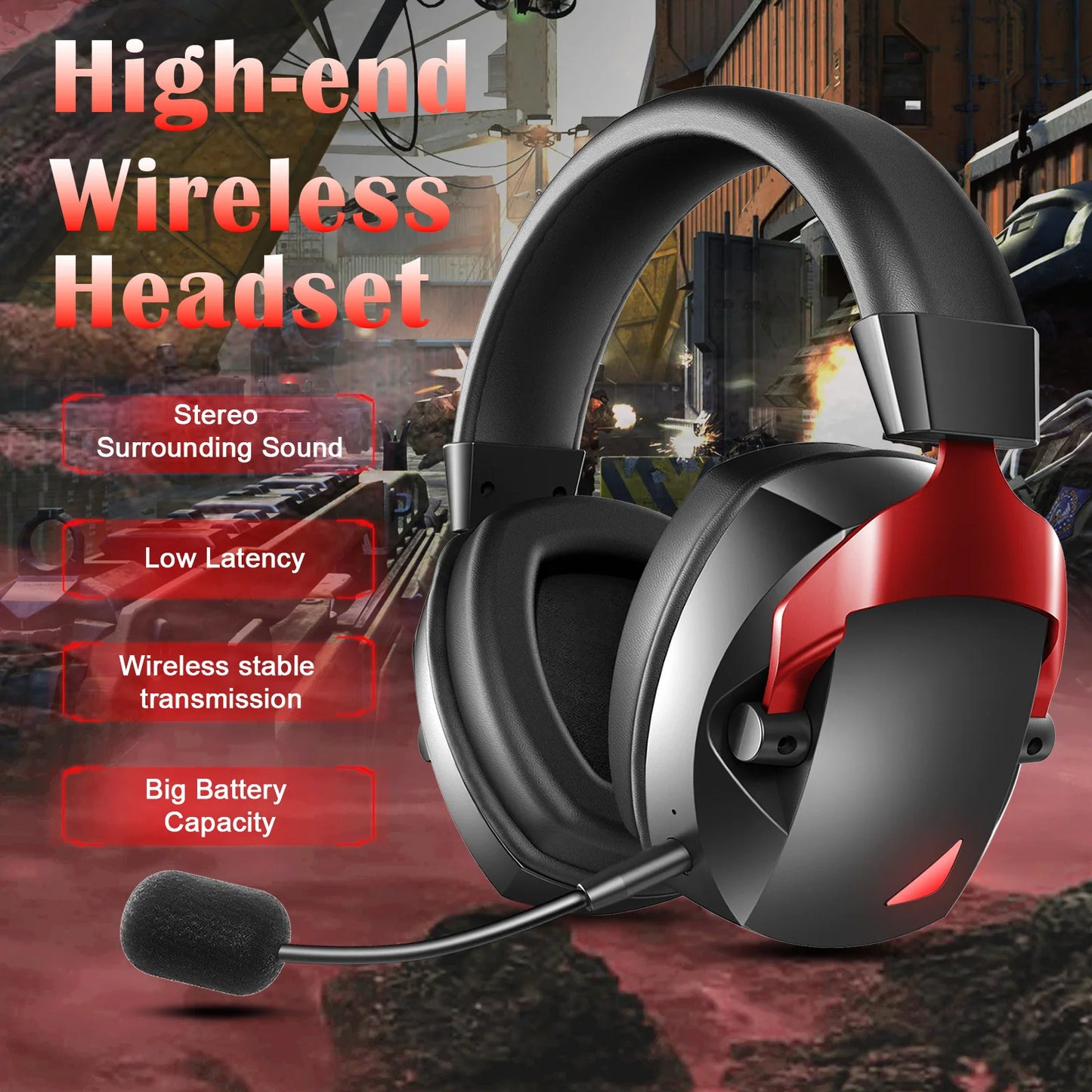 Wireless Gaming Headset with Detachable Noise Cancelling Microphone – 2.4G Wireless, Bluetooth 5.3 & 3.5mm Wired Gaming Headphones for PS5, PC, Xbox, Mobile
