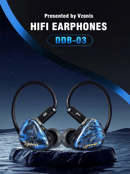 VZONIS DDB-03 HiFi IEM Earphones 1DD+1BA+Bone Conduction Hybrid Driver Wired Gaming Earbuds High Resolution Audio Headphones