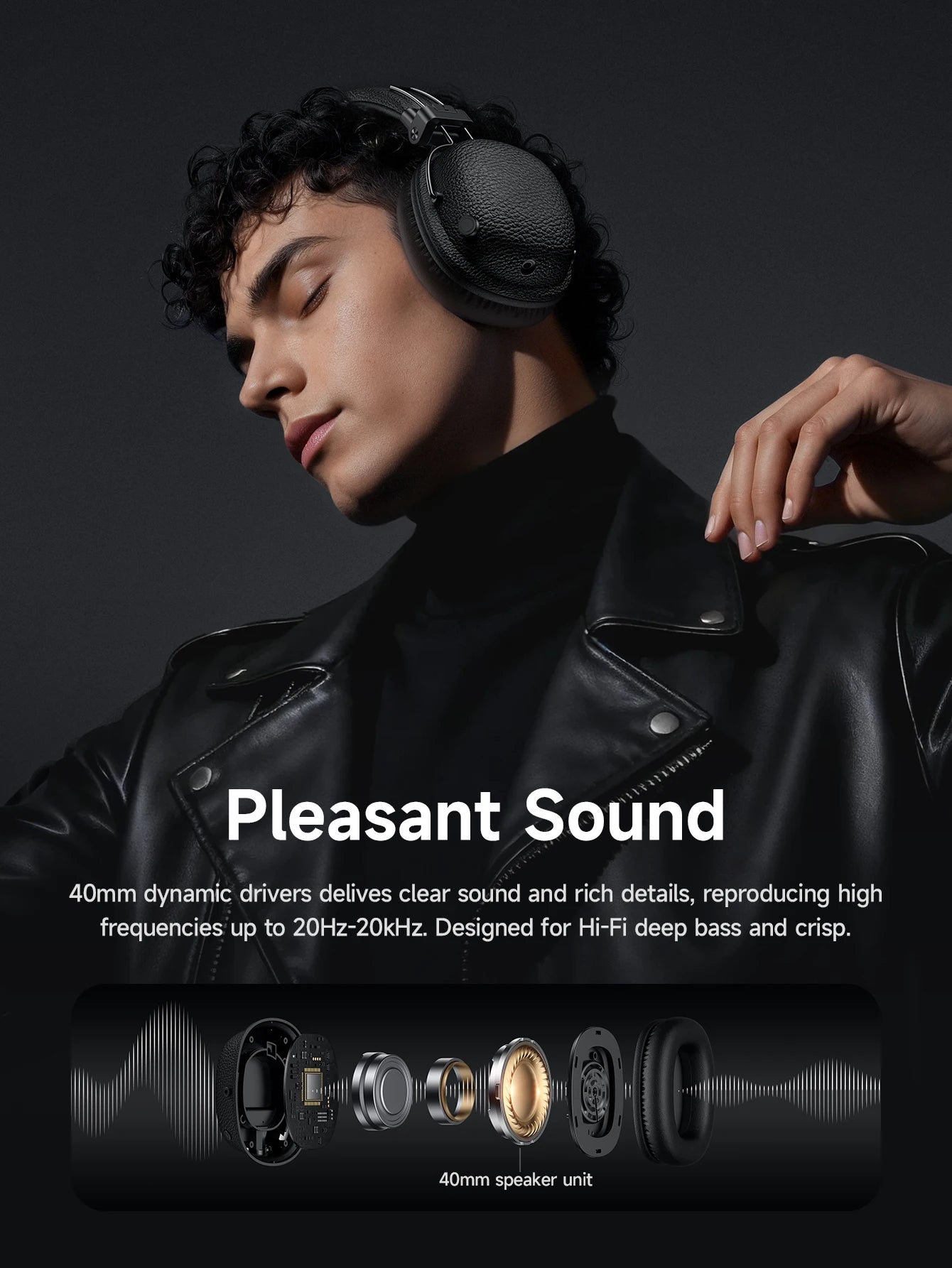 HOCO W64 Retro Bluetooth 5.4 Wireless Headphones with 40mm Deep Bass, PU Leather Over-Ear HiFi Music Headset for Sports & Travel
