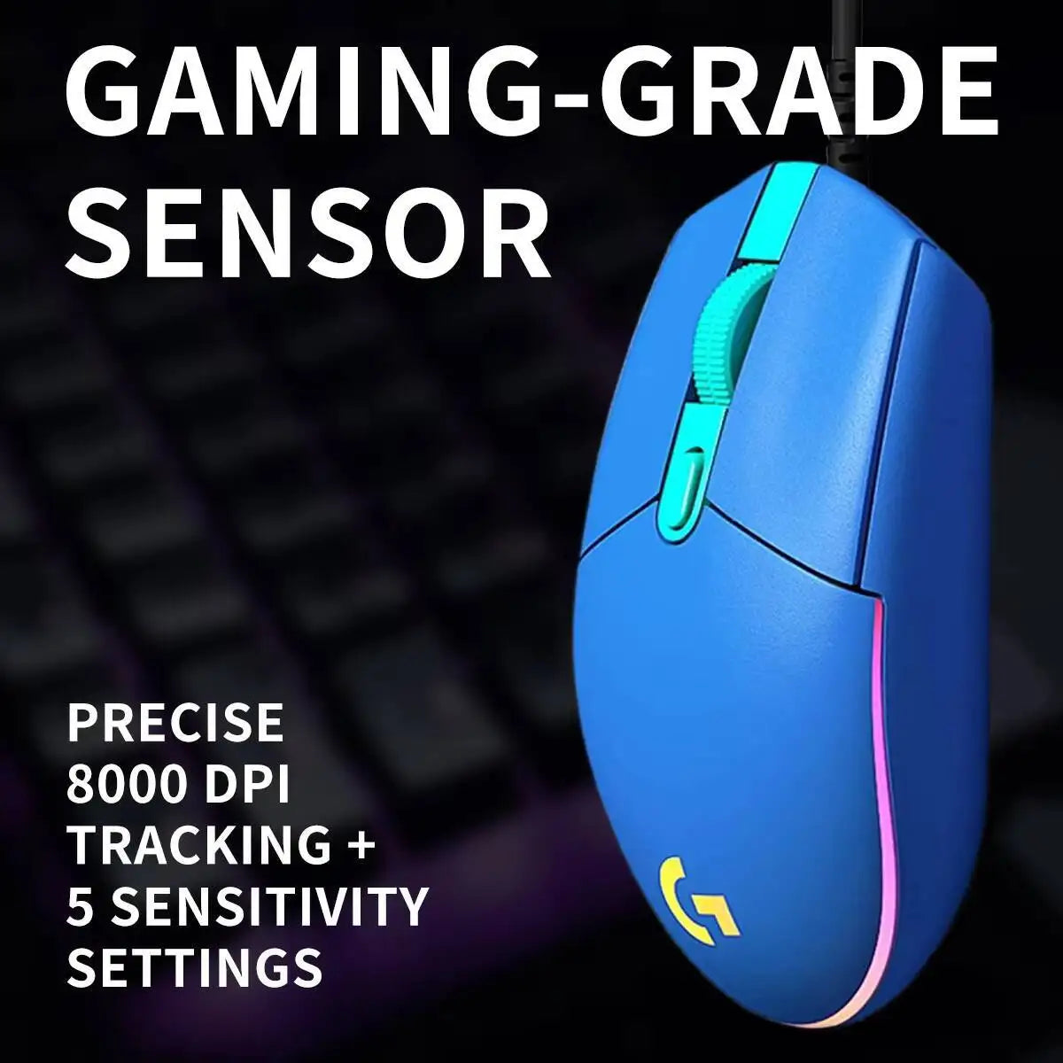 Logitech G203 LIGHTSYNC Wired Gaming Mouse 8000 DPI RGB Sensor, 6 Buttons Mechanical Tensioning USB Mouse for Gaming & Office