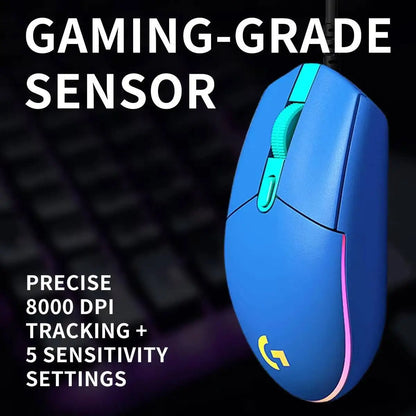 Logitech G203 LIGHTSYNC Wired Gaming Mouse 8000 DPI RGB Sensor, 6 Buttons Mechanical Tensioning USB Mouse for Gaming & Office