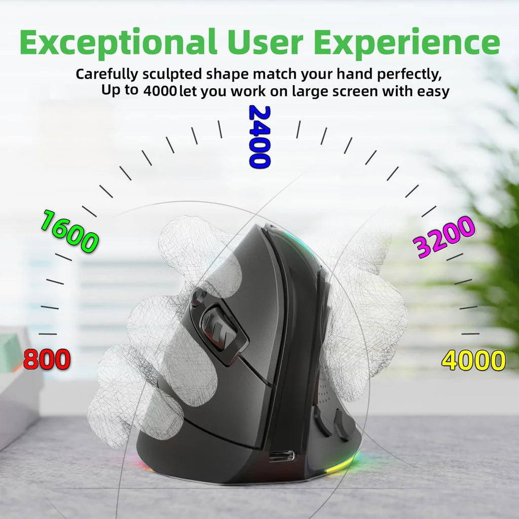 JOMAA RGB Rechargeable Wireless Ergonomic Mouse, Bluetooth & 2.4G Vertical Wireless Mouse with 5 Side Buttons, 8400 DPI for PC, Laptop & Mac