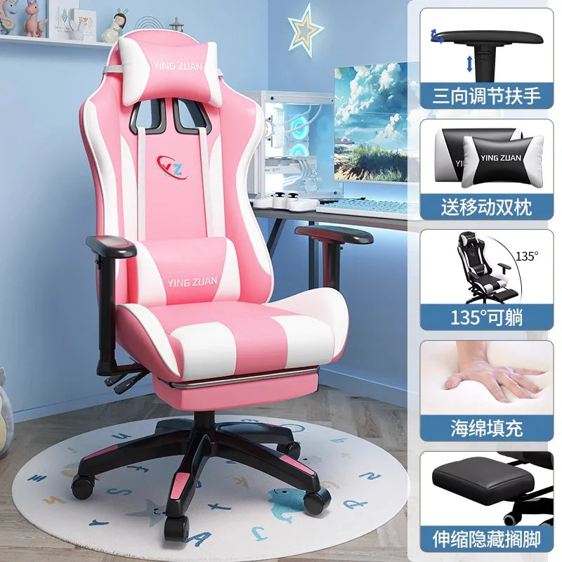 Ergonomic Gaming Chair Comfortable Reclining Computer Chair with Adjustable Height, Footrest, Armrests, Racing Style Office Chair for Home & Office