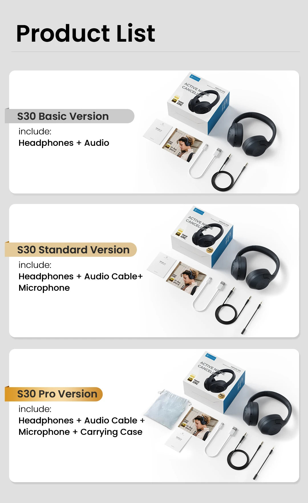 HAYLOU S30 Wireless Bluetooth 5.4 ANC Headphones 43dB Noise Cancelling Headsets with 40mm Driver, 80H Playtime Hi-Res Audio Earphones