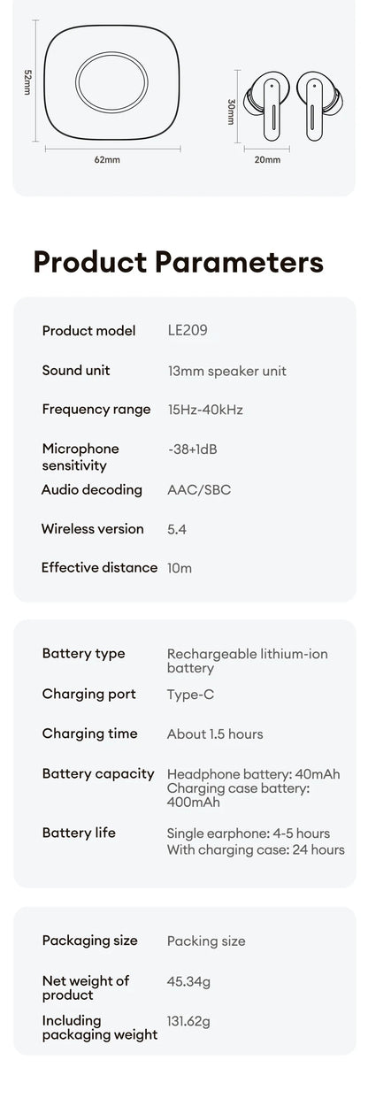 Lenovo LE209 Gaming Headset Wireless Bluetooth 6.0 Earbuds with ANC Noise Reduction, 35H Battery Life Sports Earphones, Waterproof Low Latency Gaming Headphones