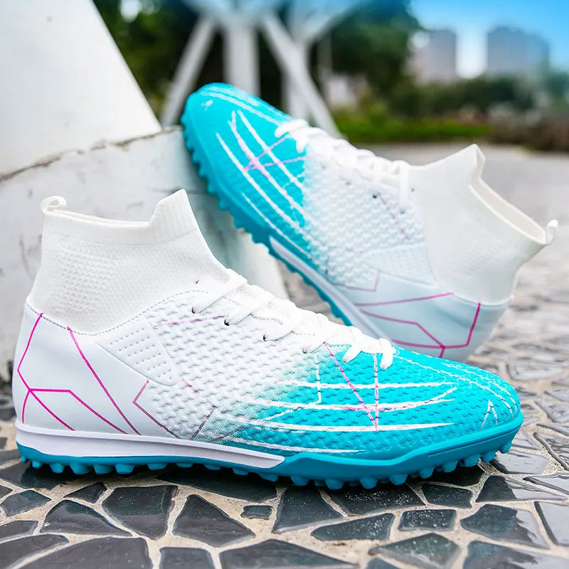 New Professional High-Top Football Shoes Artificial Grass Leather Youth Students Training Soccer Shoes for Men and Women Sports