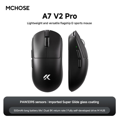 MCHOSE A7 V2 Wireless Gaming Mouse, Tri-Mode Bluetooth 8K Lightweight Esports Mouse with PAW3950 Sensor, 42000 DPI Ergonomic Gaming Mouse