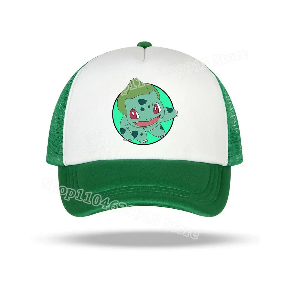 Pokemons Baseball Cap Cartoon Anime Charmander Pikachu Squirtle Headwear Summer Adjustable Breathable Mesh Hats Birthday Gift