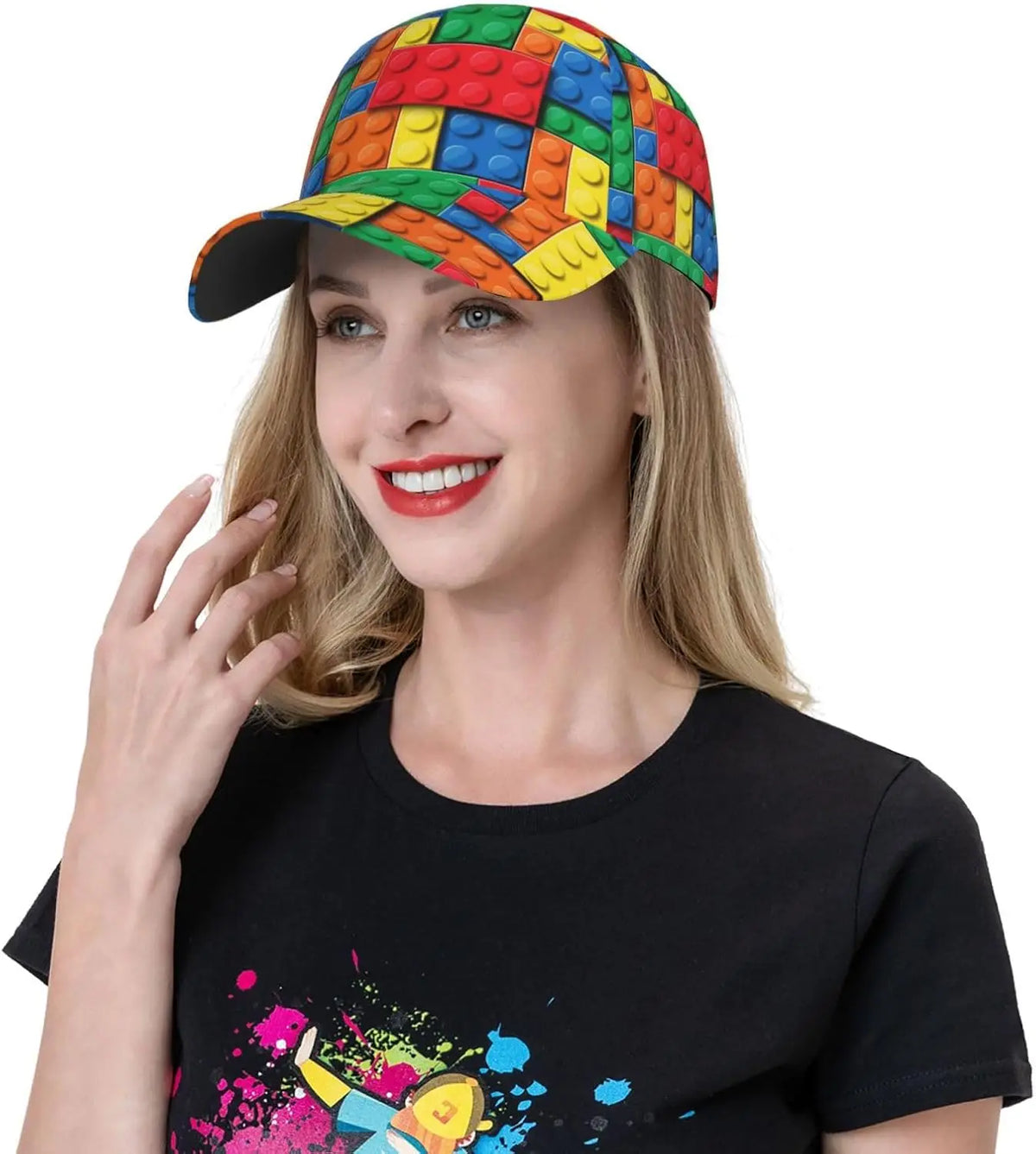 Casquette de baseball imprimée « Building Block » ludique pour femmes et hommes, casquette ajustable à fermeture à pression, casquette de baseball tendance à paillettes