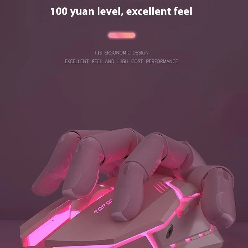 Frontline Pink Gaming Mouse Wireless Bluetooth Silent Mechanical Gaming Mouse, Cute RGB Computer Mouse for Gaming, Office & Laptop