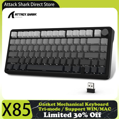 ATTACK SHARK X85 Tri-Mode-Gasket 75% mechanische Tastatur mit CNC-Drehknopf, 5-lagiger Dämpfung, Hot-Swap-Funktion, RGB-Hintergrundbeleuchtung, NKRO