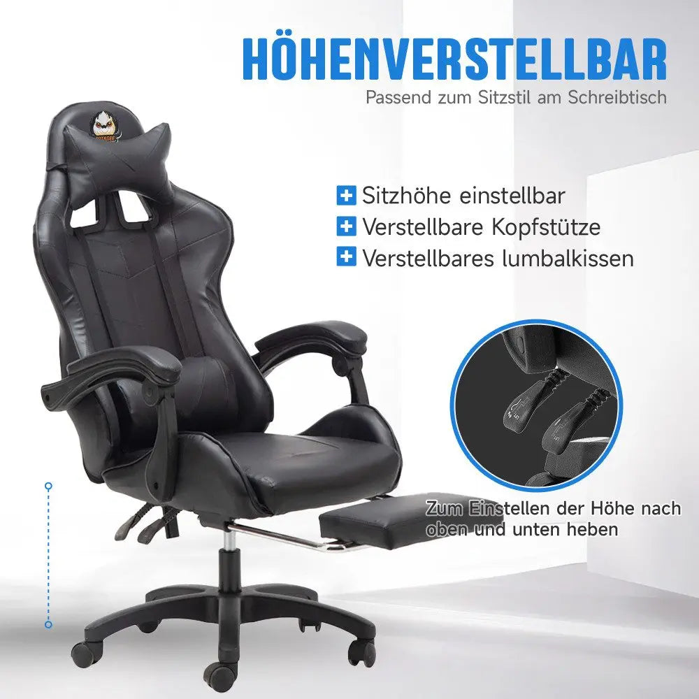 Ergonomic Gaming Chair with Lumbar Support, PU Leather Office Chair, Adjustable Height Computer Chair with Headrest, 360° Swivel