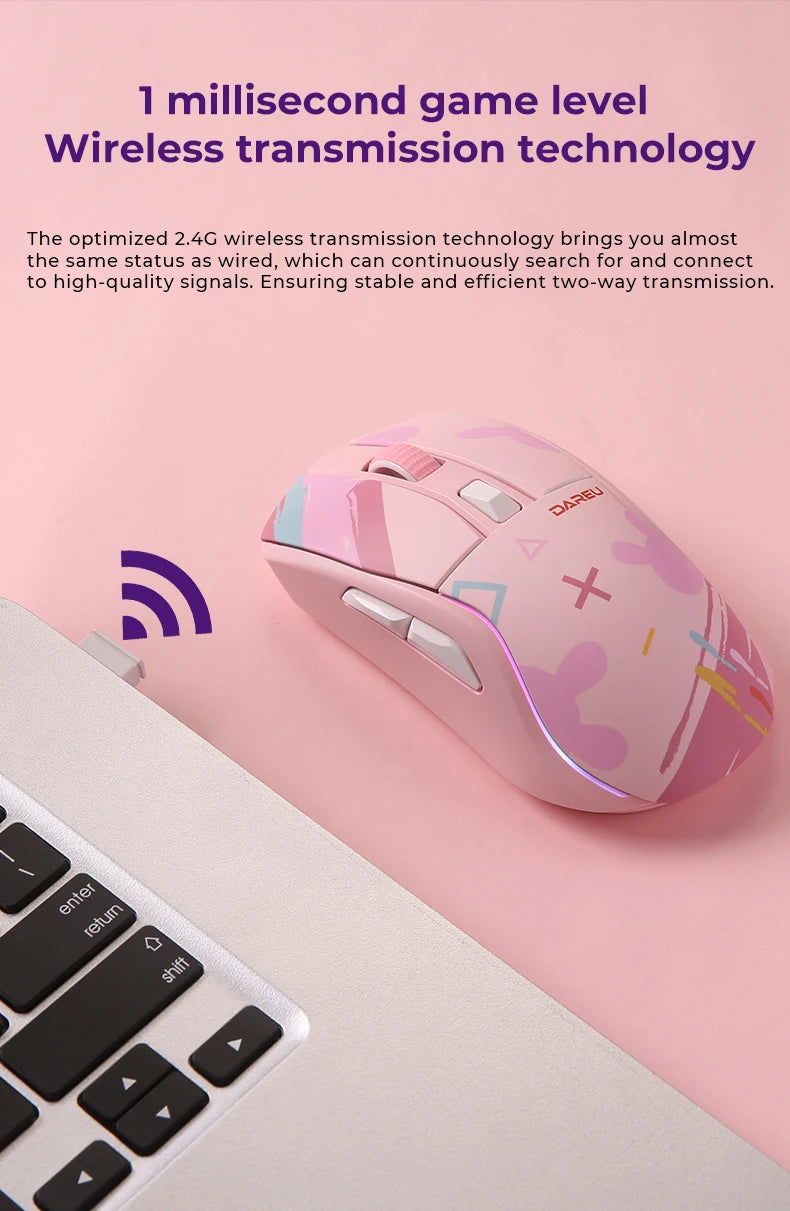 DAREU A950 Tri-Mode Wireless Gaming Mouse with Charging Dock, Bluetooth, 2.4G & Wired RGB Gaming Mouse, 12000 DPI Ergonomic Gaming Mouse for PC & Laptop