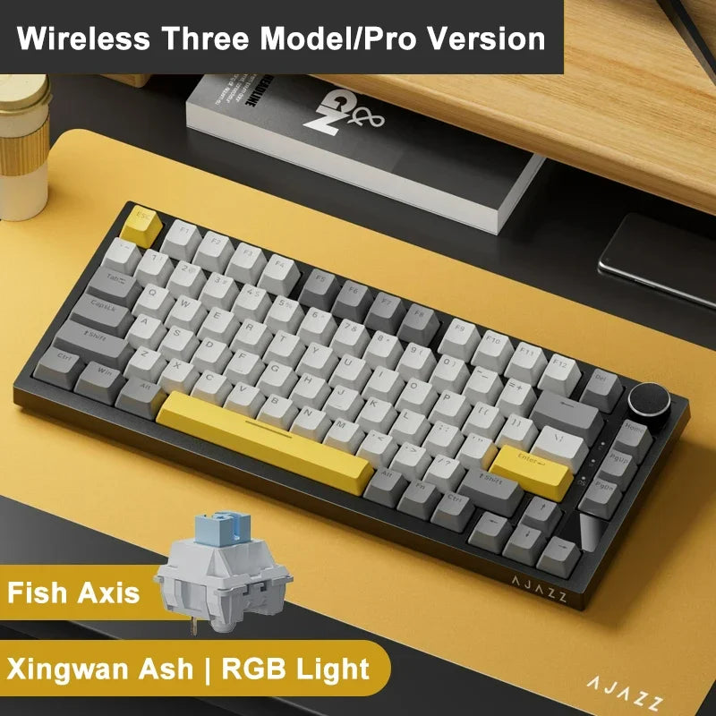 Ajazz AK820/AK820Pro Gaming Mechanical Keyboard Bluetooth 2.4G wireless/wired with hot-swappable volume buttons