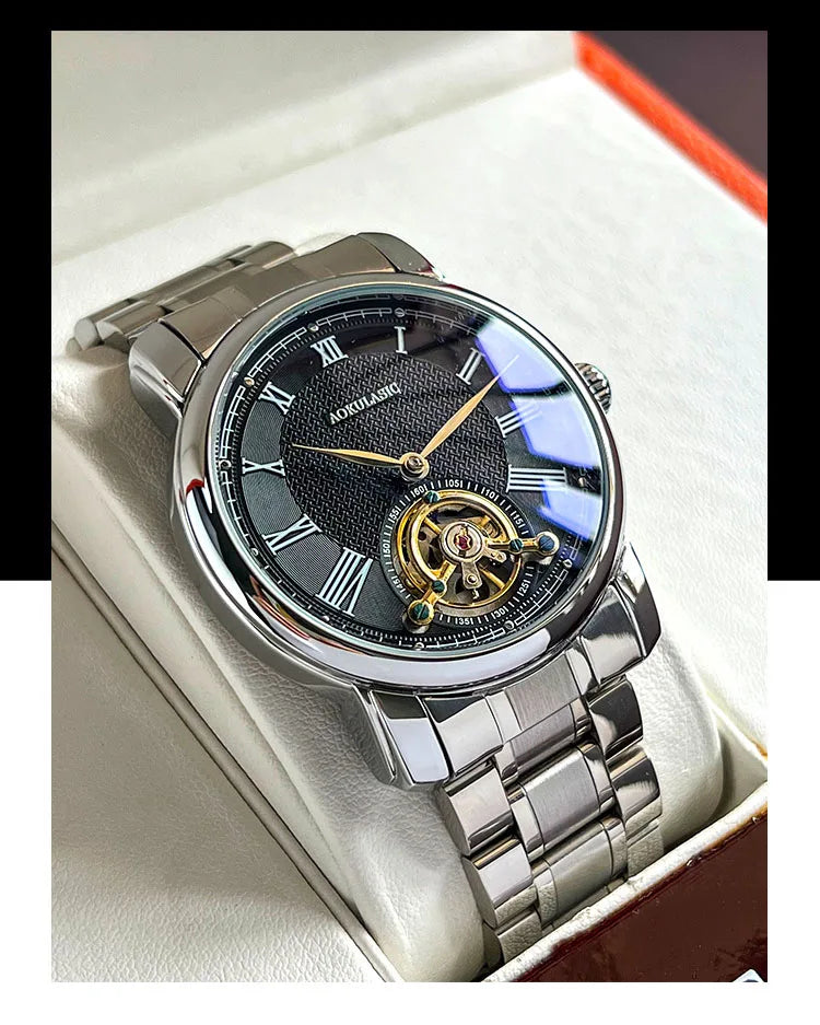 AOKULASIC Brand Men Mechanical Watch Fashion Luxury Business Tourbillion Wristwatch Male Waterproof Sport Automatic Casual Clock