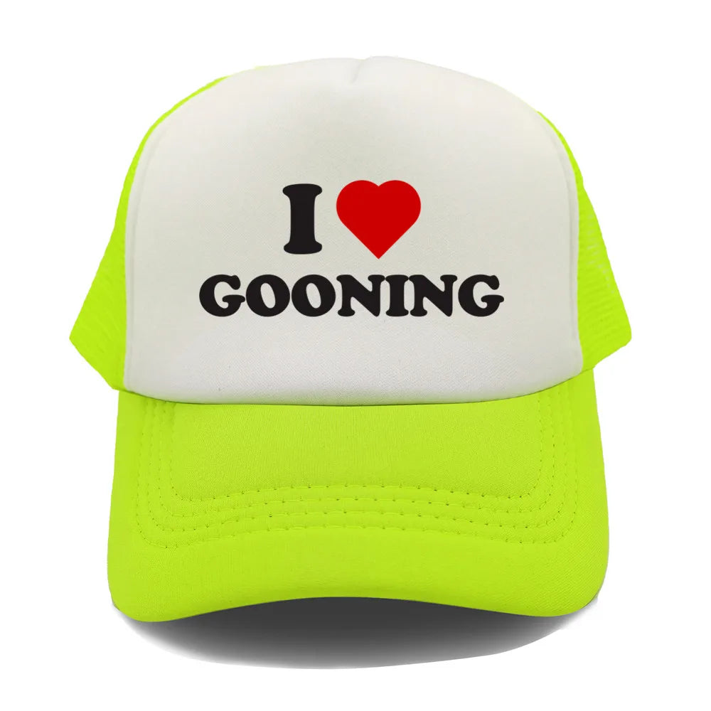 Sjove „I Love Gooning“-baseballkasketter – Cool sommerhat til mænd i netstof – Humoristisk truckerkasket – Unisex udendørs kasketter i netstof – MZ-080