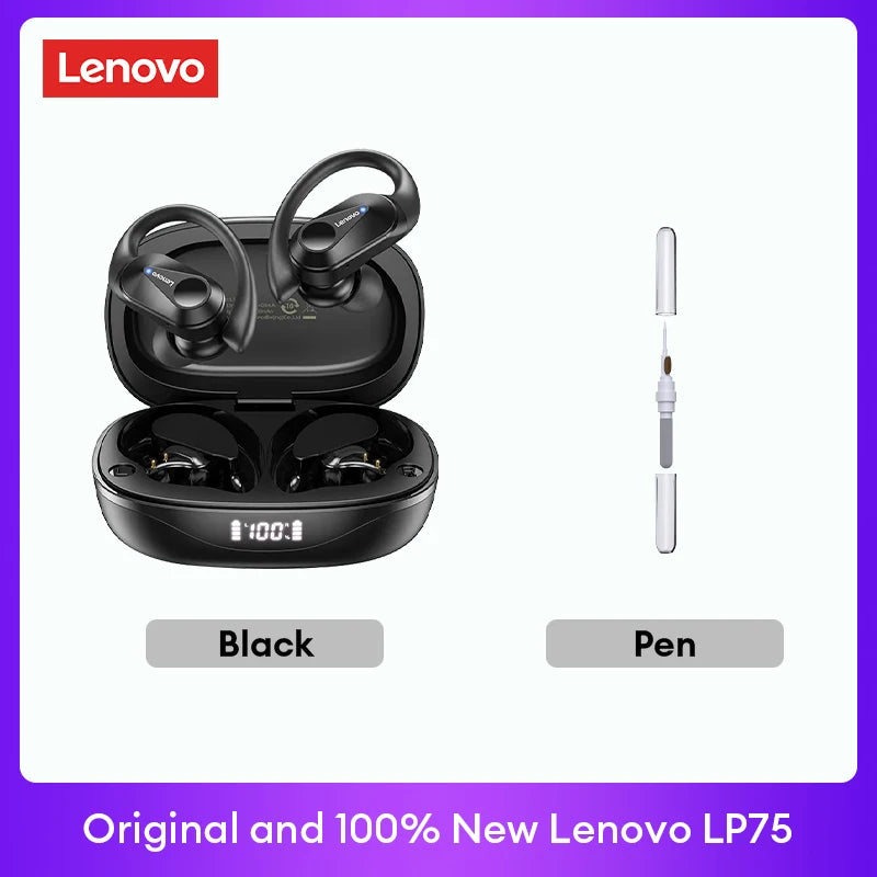 Lenovo LP75 TWS Bluetooth 5.3 Wireless Earphones – LED Display, Noise Reduction, Waterproof True Wireless Earbuds with Microphone & Deep Bass Sound