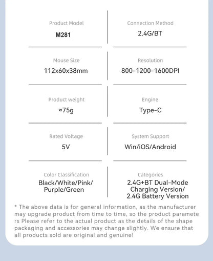Ποντίκι Bluetooth 5.4 2.4G, ασύρματο ποντίκι διπλής λειτουργίας, αθόρυβο ποντίκι, επαναφορτιζόμενο gaming ποντίκι για PC, υπολογιστή, laptop και Macbook