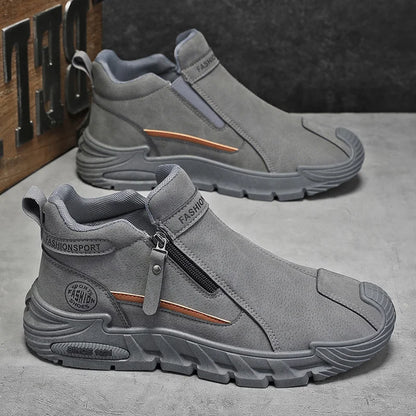Men's High-Top Zipper Sneakers | Casual Non-Slip Work Boots | Fashion Comfort Walking Shoes for Male