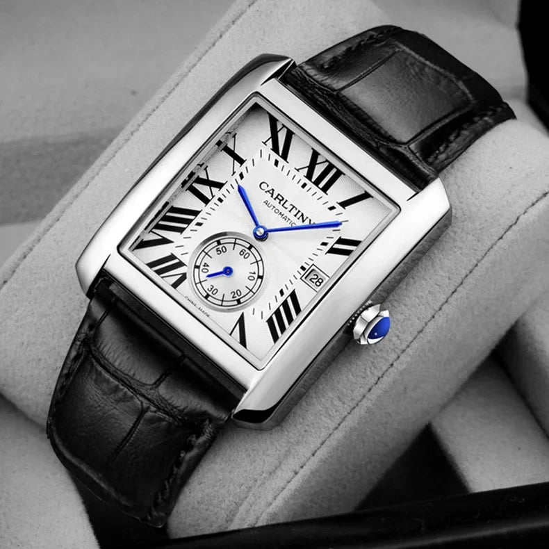 Luksusowy zegarek automatyczny dla mężczyzn – mechaniczny zegarek na rękę, elegancki model renomowanej marki, kwadratowa koperta ze stali nierdzewnej, wodoodporny – CARLTINY