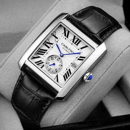 Luksusowy zegarek automatyczny dla mężczyzn – mechaniczny zegarek na rękę, elegancki model renomowanej marki, kwadratowa koperta ze stali nierdzewnej, wodoodporny – CARLTINY