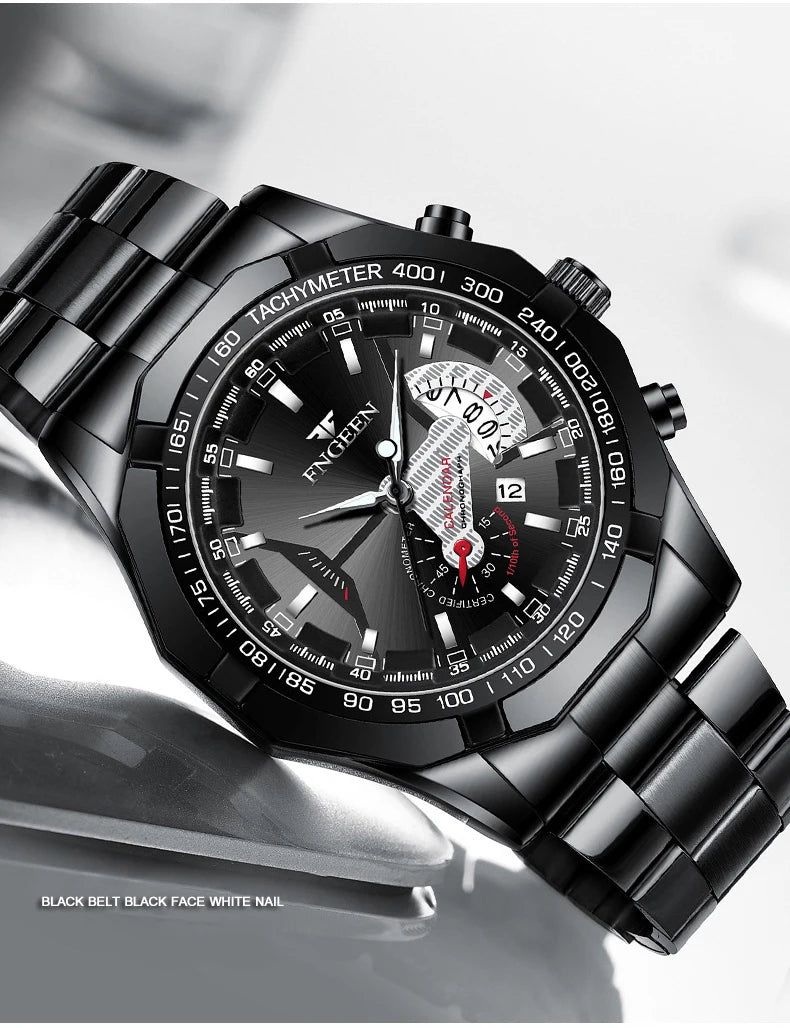 BINBOND luxury quartz wristwatch for men, luminous, water-resistant, automatic date, stainless steel