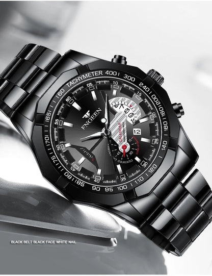 BINBOND luxury quartz wristwatch for men, luminous, water-resistant, automatic date, stainless steel