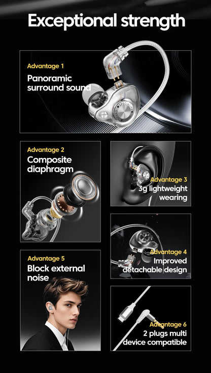 Original 15D Super Bass In-Ear Headphones with Mic – Type-C & 3.5mm AUX Wired Gaming Earphones, Noise Cancelling HiFi Deep Bass Headset for iPhone & Android
