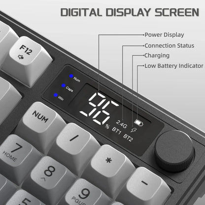 FREEWOLF M96 Wireless Keyboard RGB Gaming Keyboard with Knob Control, Bluetooth/2.4G/USB Wired Mechanical Feel Keyboard, PBT Keycaps, Display Screen, 3000mAh Battery