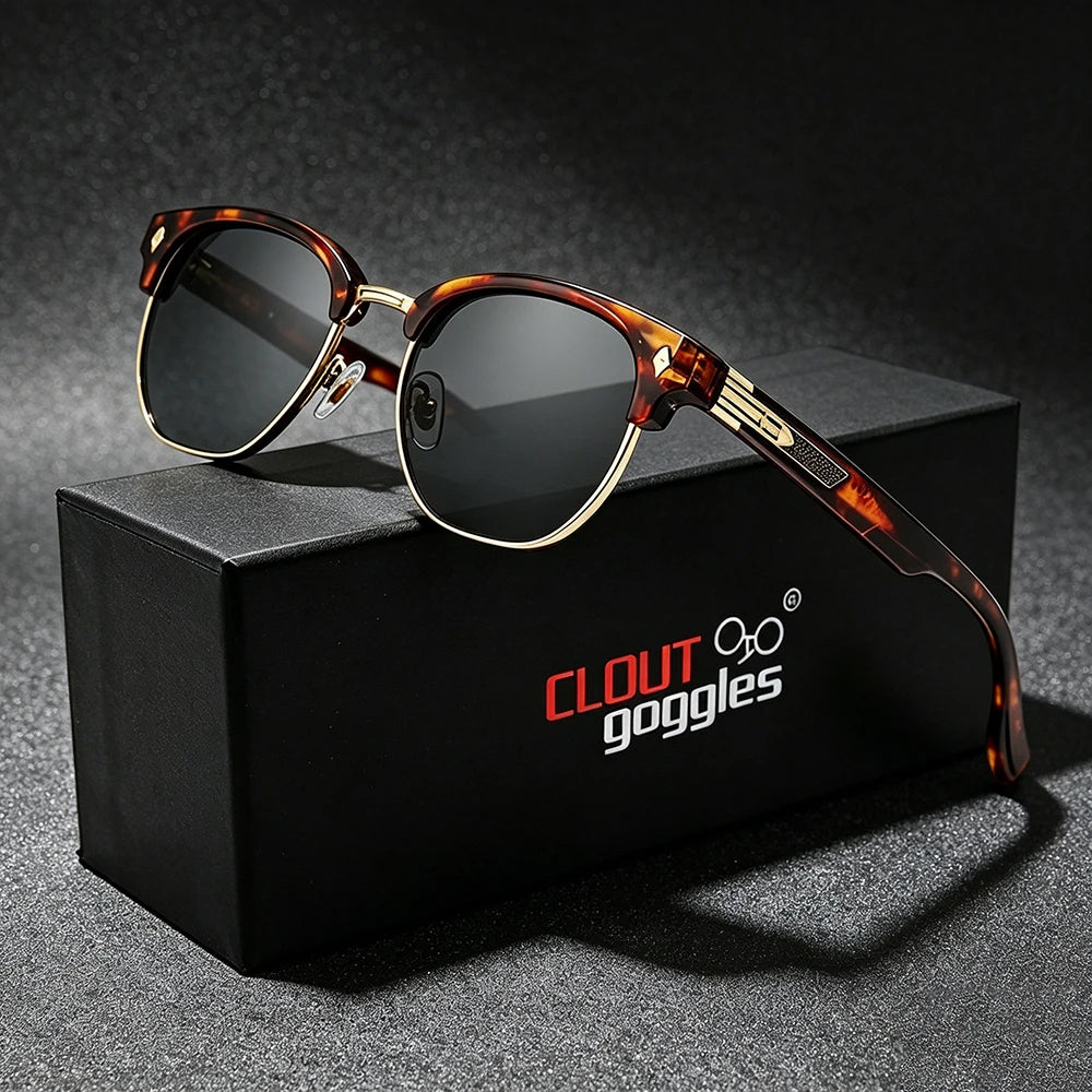 CLOUT GOGGLES Business Sunglasses Male Female Metal Polygon Rivet Half Frame Outdoor Driving Ultraviolet Protection Sun Glasses