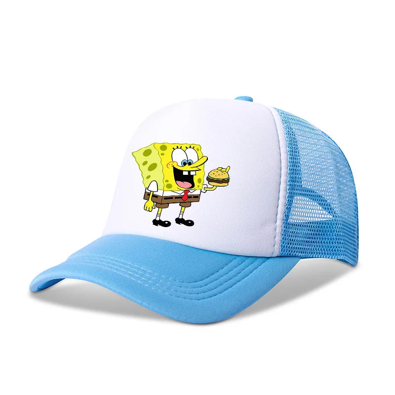Niedliche SpongeBob-Baseballkappe – Anime, rund, für Kinder, Jungen, Mädchen, Erwachsene – Sport, Freizeit, Sonnenschutz, verstellbar, Film, Cartoon, Schirmmütze aus Netzstoff