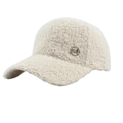 Winter Solid Color M-Label Lamb Wool Baseball Cap for Women, Outdoor Warm Casual Fashion Versatile Plush Duckbill Cap