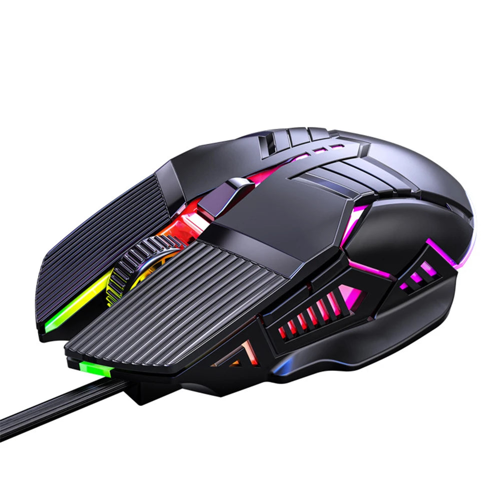 3200DPI ergonomisk trådbunden gamingmus USB datormus gamingmus med RGB-bakgrundsbelysning 6 knappar LED tyst mus för PC och laptop