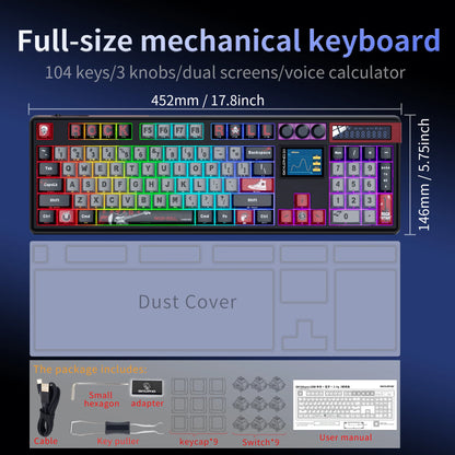 SKYLOONG GK104 Pro Wireless Mechanical Keyboard, 104-Key Custom Hot-Swappable RGB Gaming Keyboard with LCD Screen, Triple Mode Bluetooth/2.4G/USB-C Mechanical Keyboard