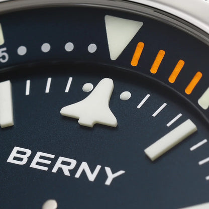 BERNY Men's Automatic Diver Watch Supper Luminous Sapphire AR Coated MlYOTA 8215 Leather Strap Mechanical Diving Watches for Men