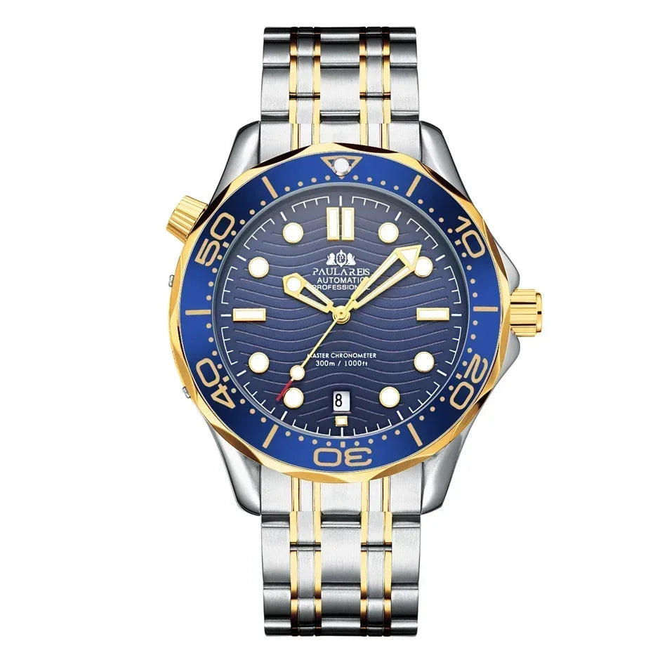 Automatic Mens Watch Mechanical Self Wind Movement Stainless Steel Casual Yellow Gold Silver Blue Master Wave Fashion Watches