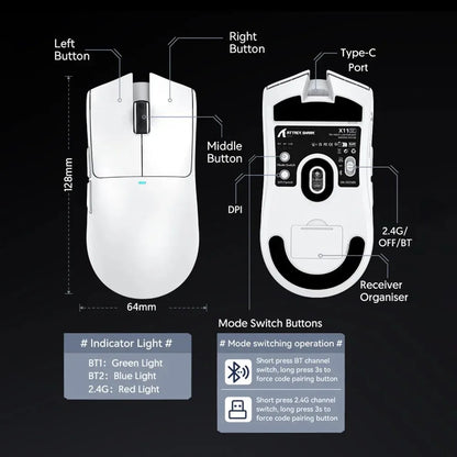 ATTACK SHARK X11SE Ultra-Light Wireless Gaming Mouse, 22,000 DPI PAW3311 Sensor, Tri-Mode Bluetooth/2.4GHz/Wired Gaming Mouse, 65-Hour Battery