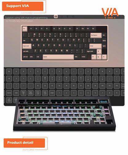 Kit tastiera meccanica ZUOYA GMK81 hot-swappable Bluetooth 2.4G wireless con retroilluminazione RGB, struttura gasket, supporto per