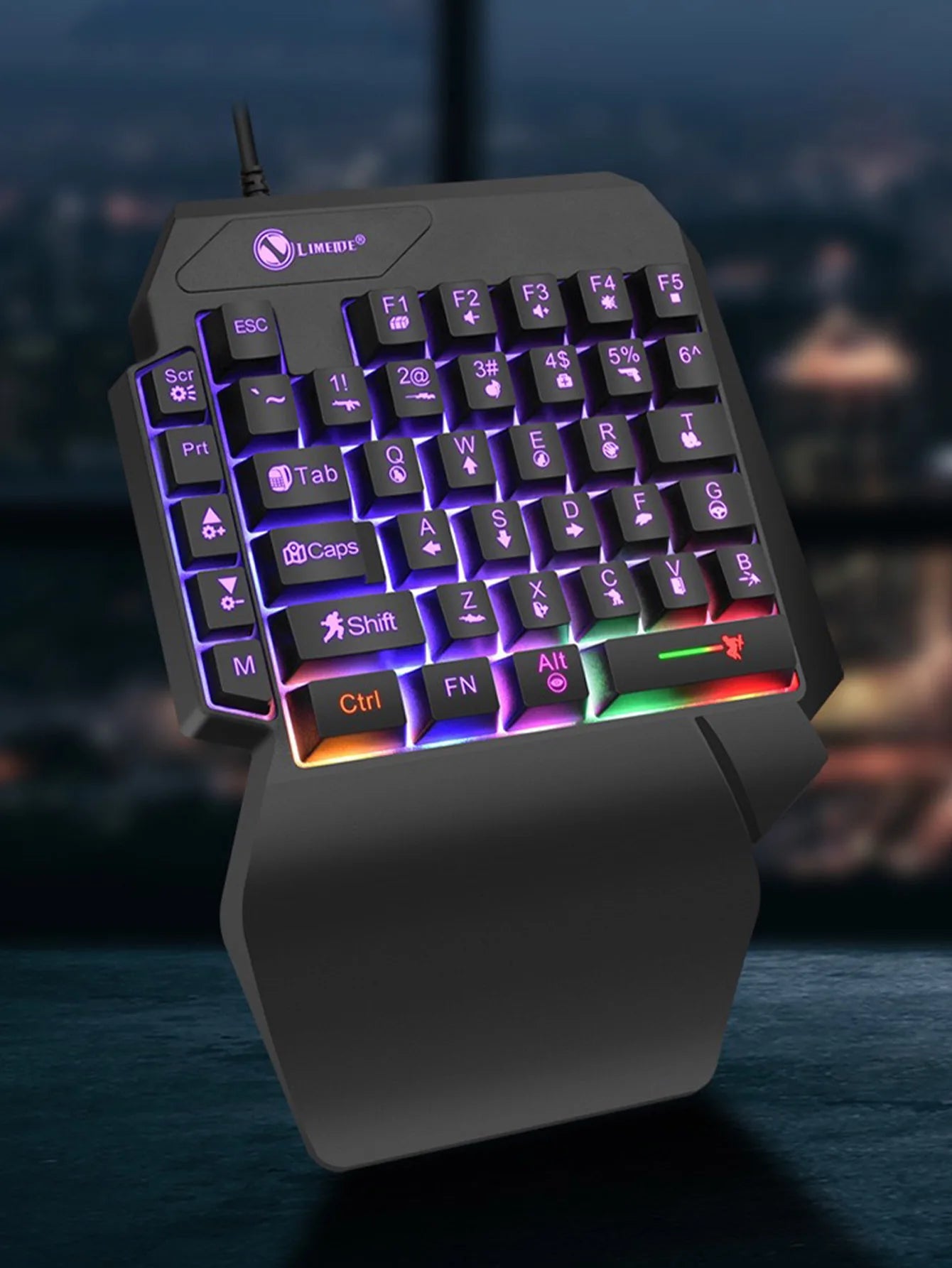 T-WOLF Mechanical One-Handed Gaming Keyboard, Wired RGB Mechanical Gaming Keypad with Ergonomic Wrist Rest, USB Mini Gaming Keyboard for PC & Laptop