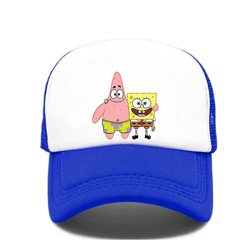 Módní roztomilá kšiltovka s potiskem SpongeBob, kreslená, pro muže i ženy, letní sluneční síťovaná čepice, anime, nastavitelná sluneční clona, golfová čepice, trucker čepice