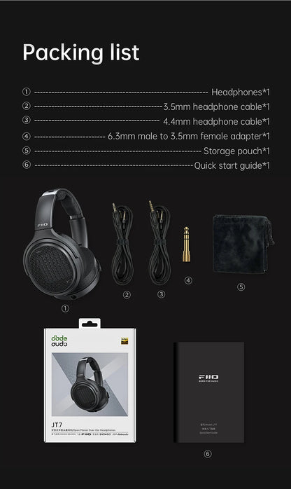 FiiO JT7 Planar Magnetic Over-Ear Audiophile Headphones – 95x86mm Driver, 4.4mm & 3.5mm Wired HiFi Headset