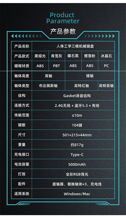 Sanwa Alice Mechanical Keyboard Wireless Tri-mode Gasket Hot-Swap RGB Knob Custom 104key Ergonomic Gaming Office Split Keyboard